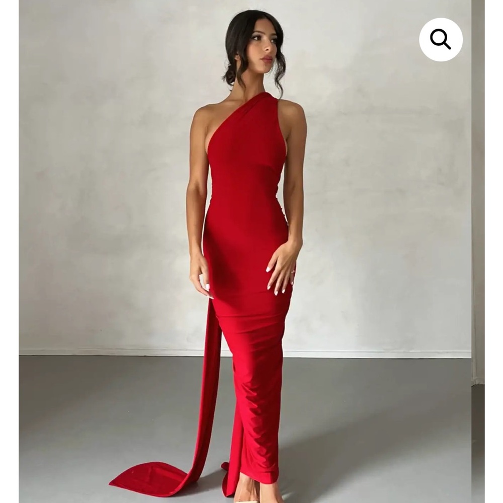 S (4) Red One Shoulder Maxi backless Dress Gown Formal - Picture 4 of 13